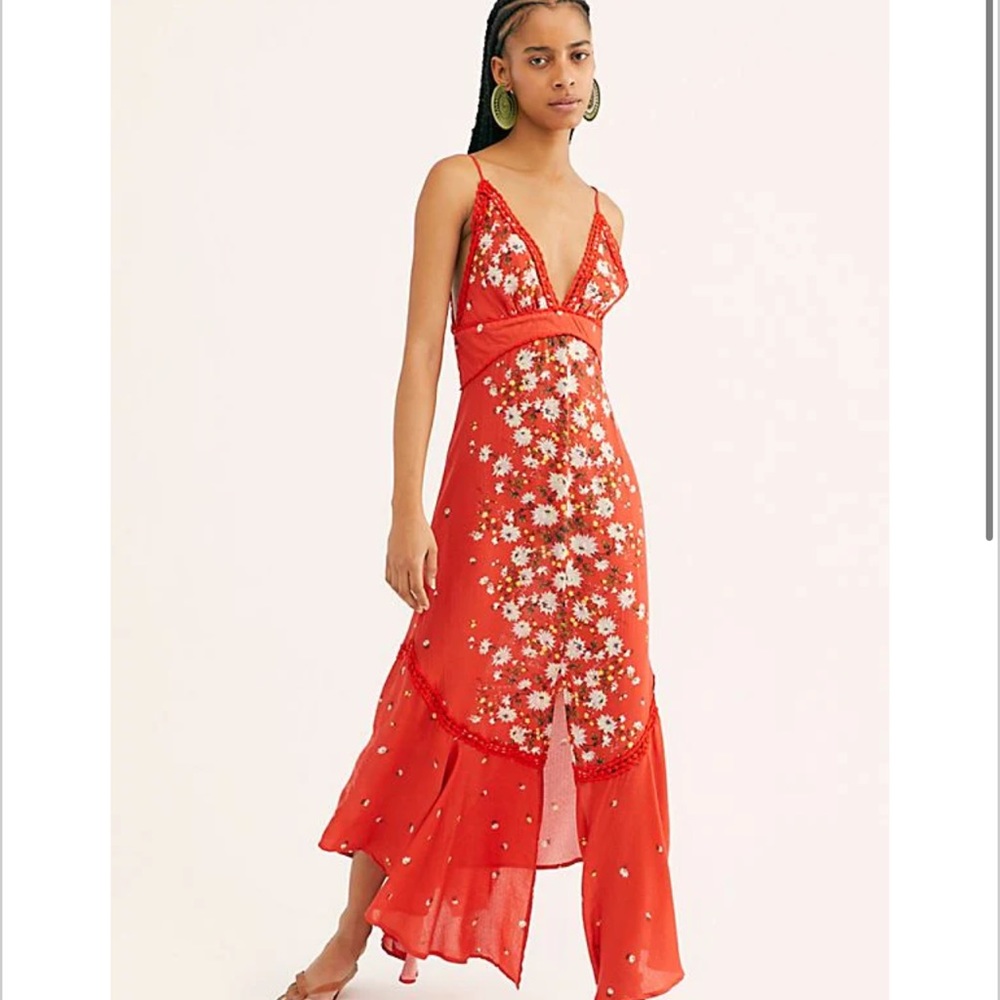 Free People Paradise Printed Red Boho Maxi Dress - XS